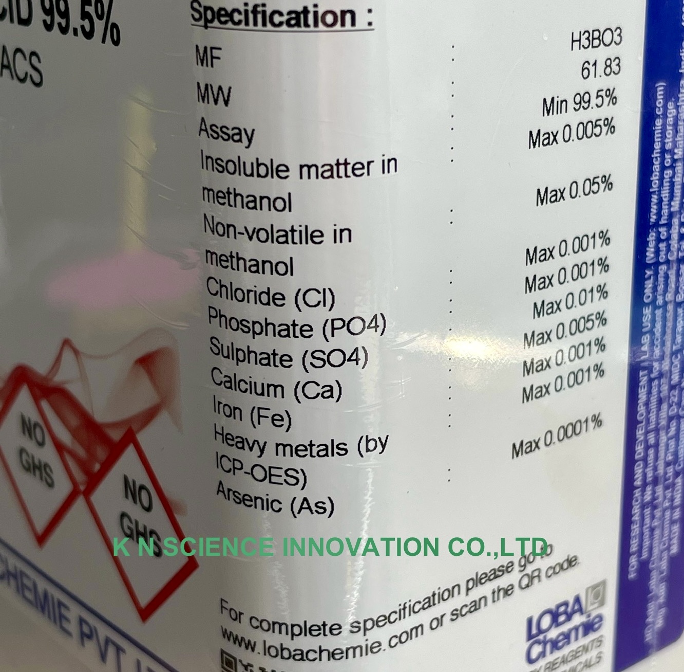 Boric acid (powder), 99.5%, AR, Loba 02220