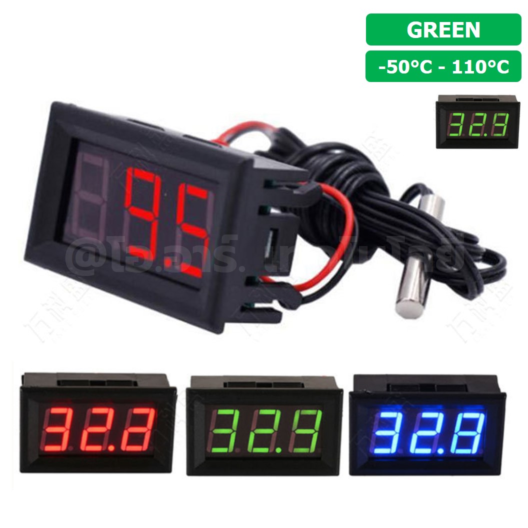 TC001G GREEN สีเขียว เครื่องวัดอุณหภูมิ เทอร์โมมิเตอร์ 0.56” LED 12V Thermometer Temperature meter (-50°C-110°C)
