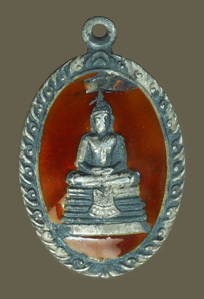 *40343 เหรียญลงยาแดง พระพุทธโสธร วัดขลวารี ปี 2539 ฉะเชิงเทรา เนื้อเงิน 25