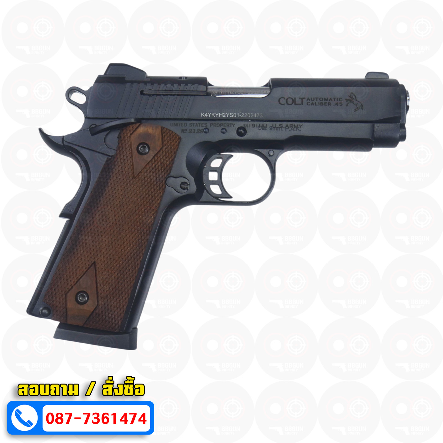 แบลงค์กัน KUZEY M1911 COLT'S MK IV SERIES 80 blank gun สีดำ ลำ 4 นิ้ว ด้ามไม้