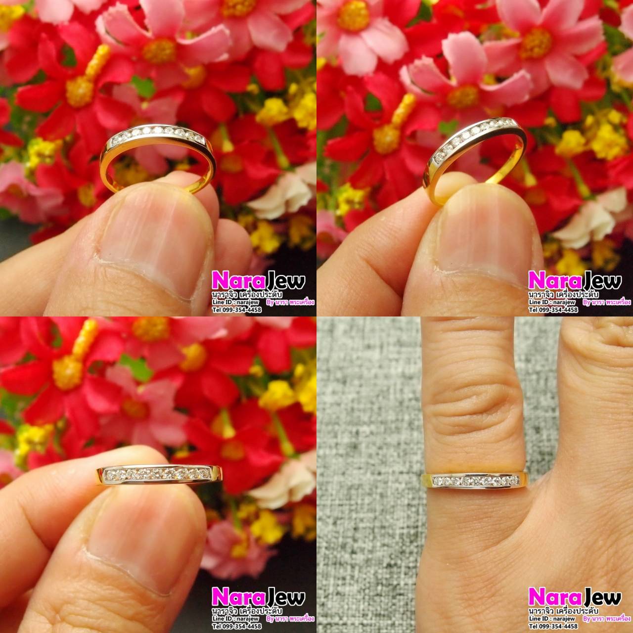 แหวนเพชรแถว ฝ้งสอด ประดับเพชรแท้ 0.23 กะรัต เพชรน้ำขาว 97 เล่นไฟวิ้งๆ