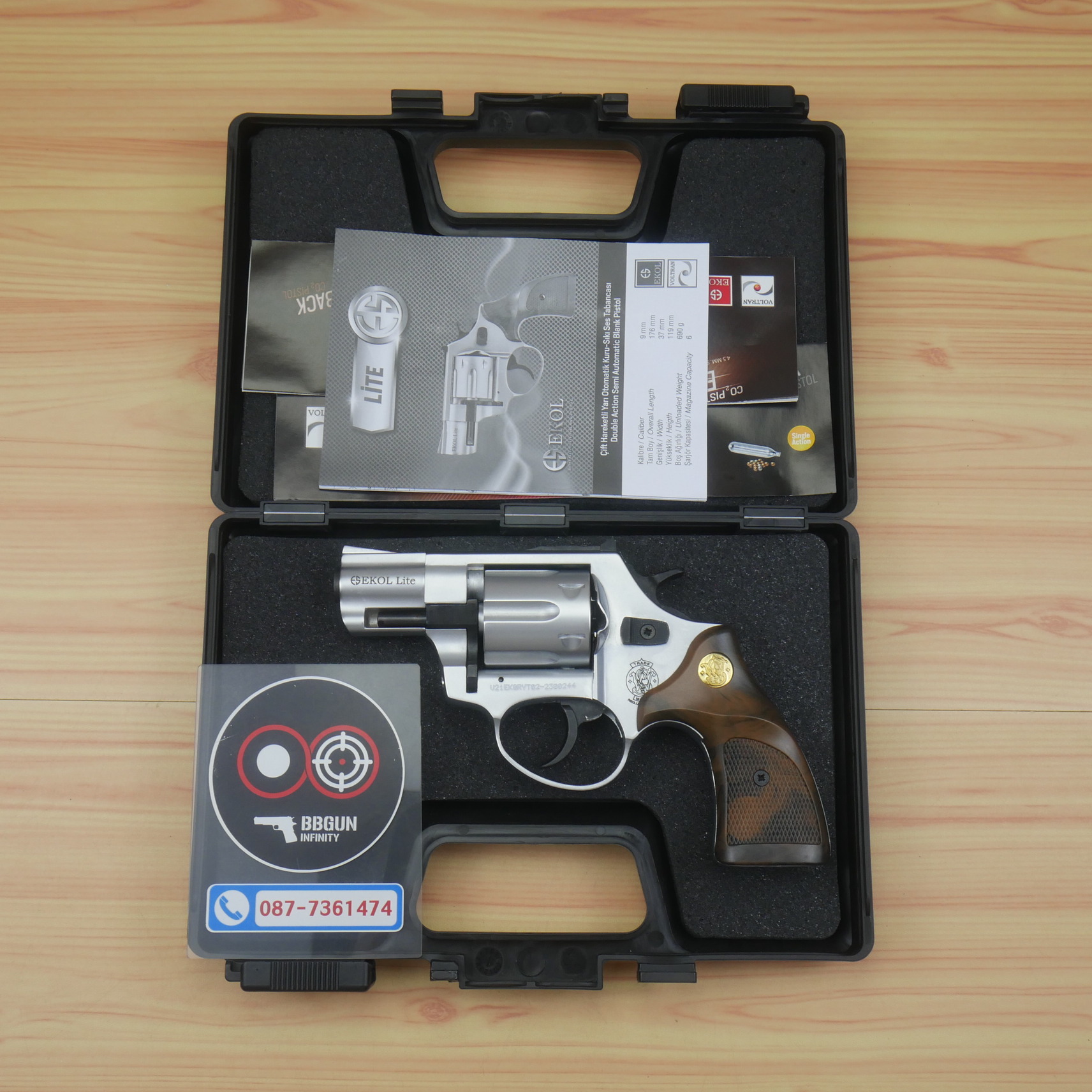 Ekol Lite แบลงค์กัน ลูกโม่ 2 นิ้ว สีเงินด้าน (White) Smith & Wesson blank gun Revolver 2 inch กระดุมทอง