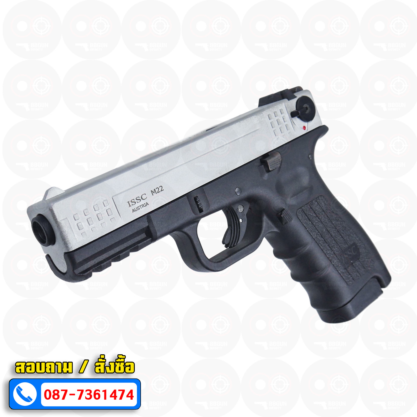 Ceonic Issc M22 โครงดำ-สไลด์เงินด้าน 9mm P.A.K แบลงค์กัน blank gun (แถม 2 แม็กกาซีน กล่องใส่ปืน แส้ น้ำยาล้างปืน)