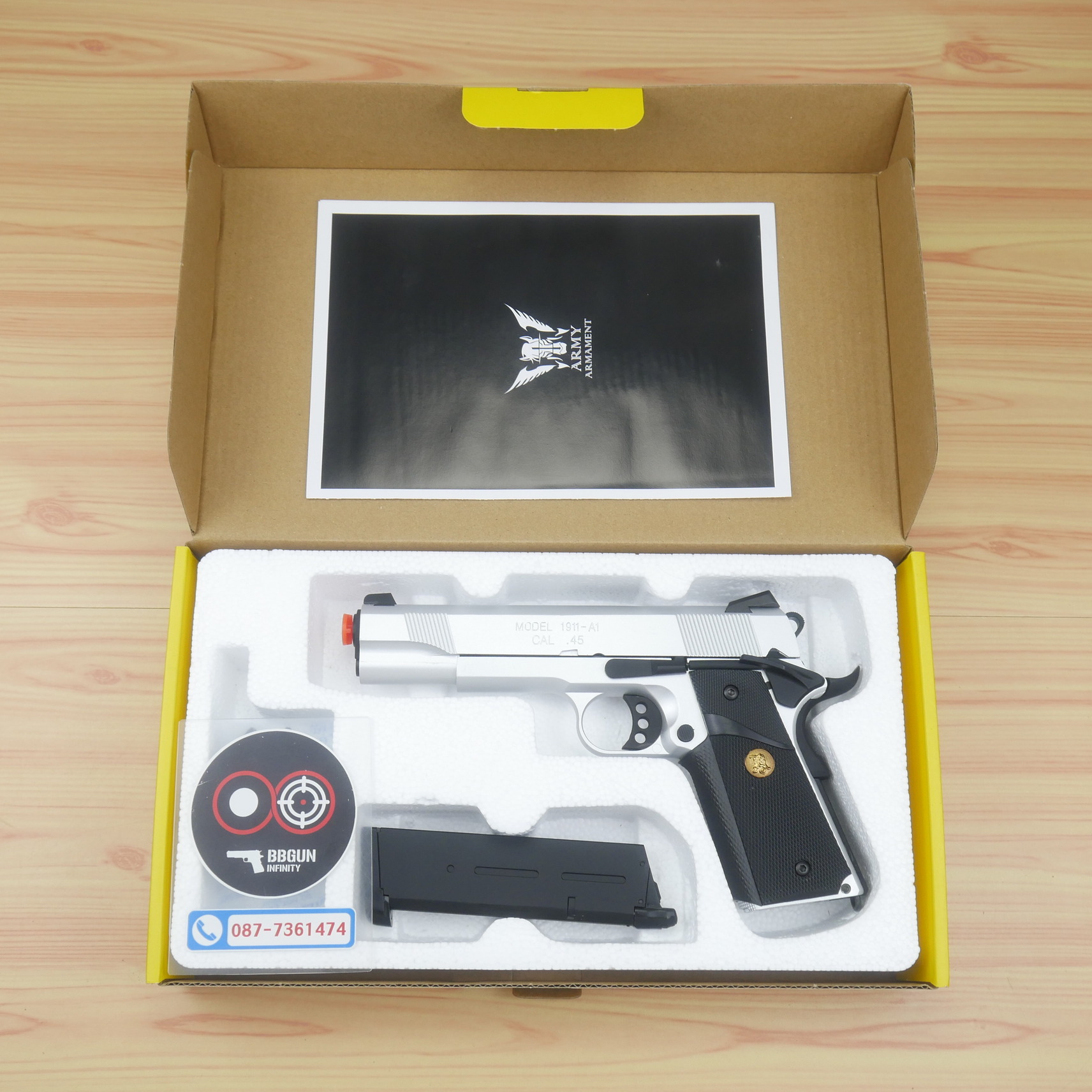 บีบีกันอัดแก๊ส Army Armament R27S Springfield 1911 สีเงิน BB GUN