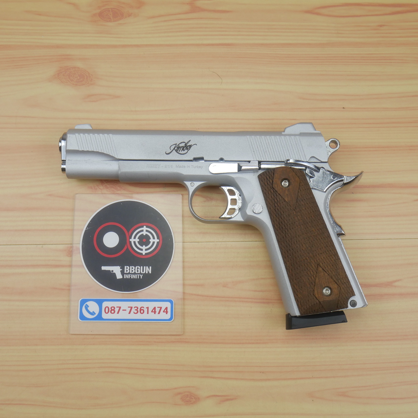 แบลงค์กัน KUZEY M1911 KIMBER สีเงินด้าน 5 นิ้ว ด้ามไม้ blank gun