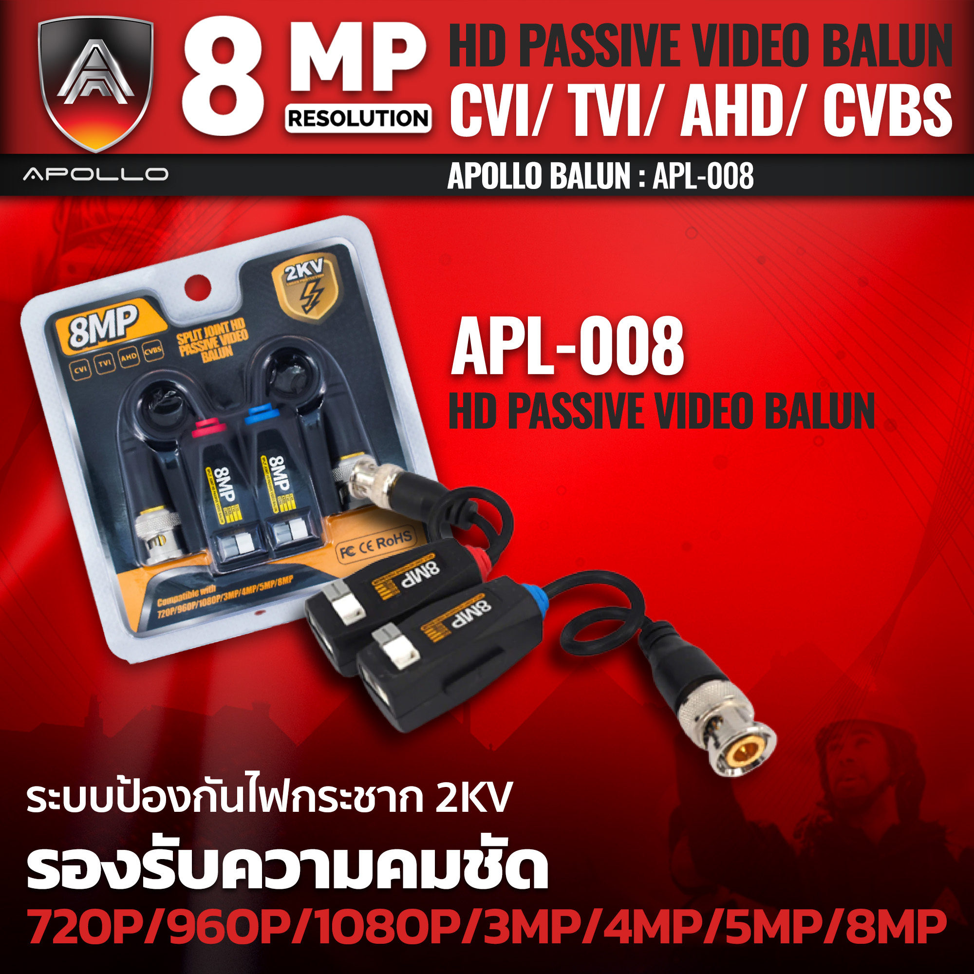 Apollo Balun บาลัน 8MP กันไฟกระชาก รุ่น APL-008