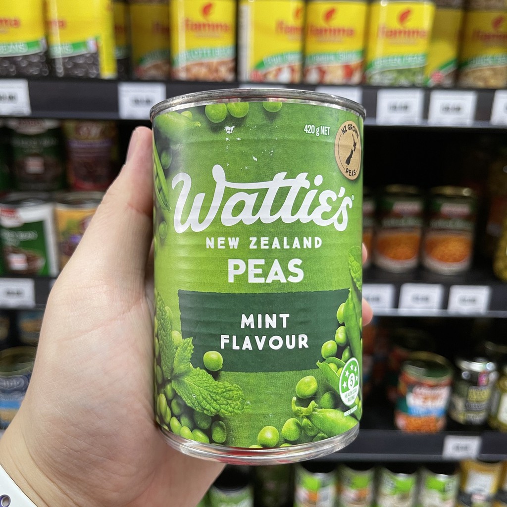 วัตตี้ส์ ถั่วลันเตาในน้ำเกลือ กลิ่นมินต์ 420 กรัม. Wattie's Peas Mint Flavour 420 g.