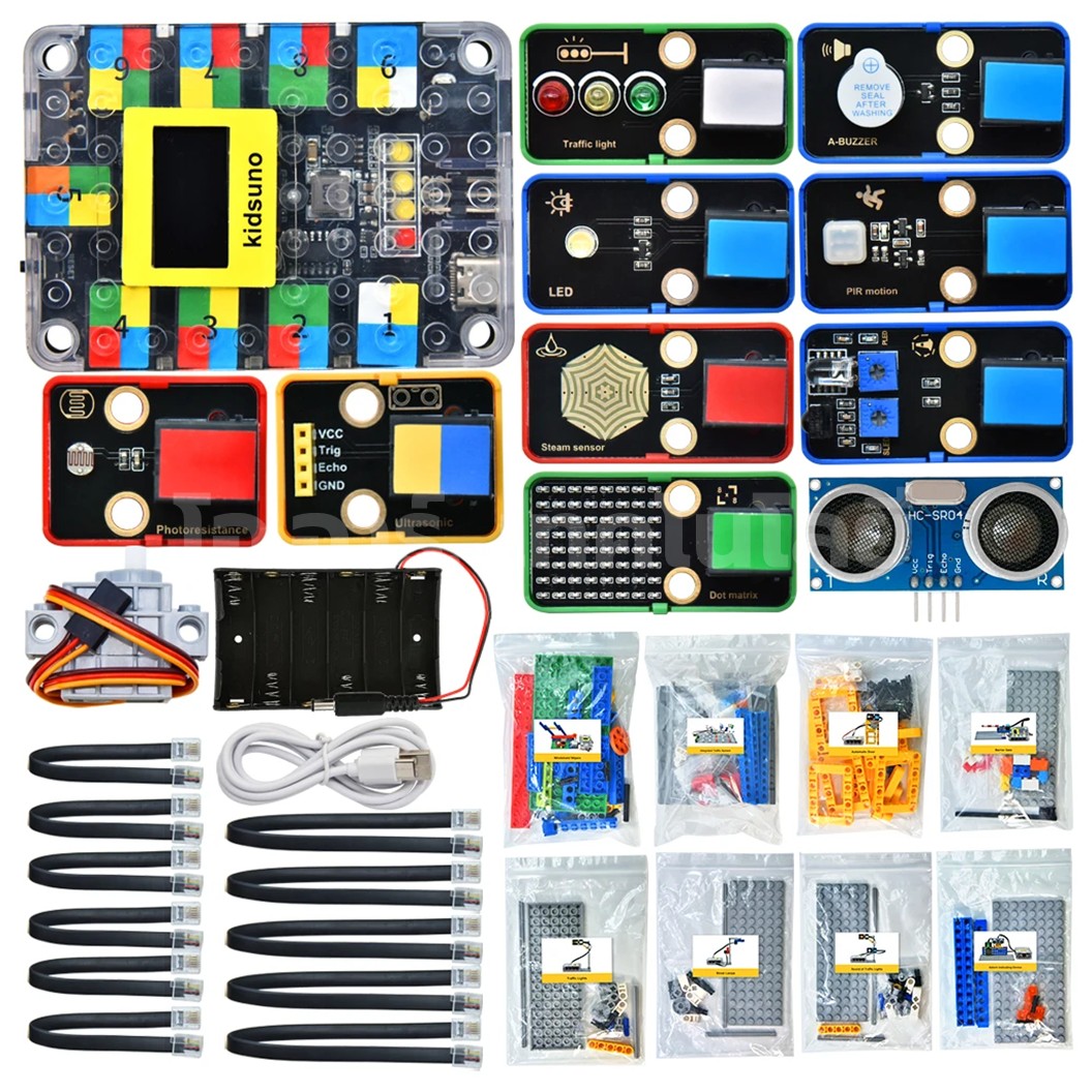 KEYESTUDIO KD3017 ชุดตัวต่อ Kidsbits Intelligent Traffic System Kit with Lego for Arduino STEM Education DIY Kit ชุดระบบจราจรอัจฉริยะ Kidsuno