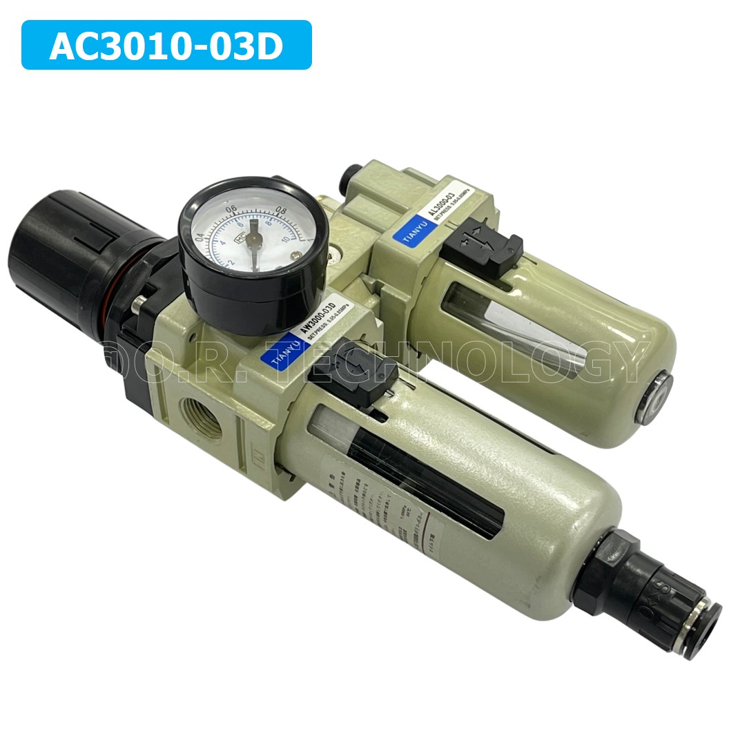(1ชิ้น) AC3010-03D ชุดกรองลมแบบ 2 ตอน Auto Drain FRL 2 Unit Air Filter, Regulator & Lubricator TIANYU AC (AW+AL) แบบระบายน้ำอัตโนมัติ