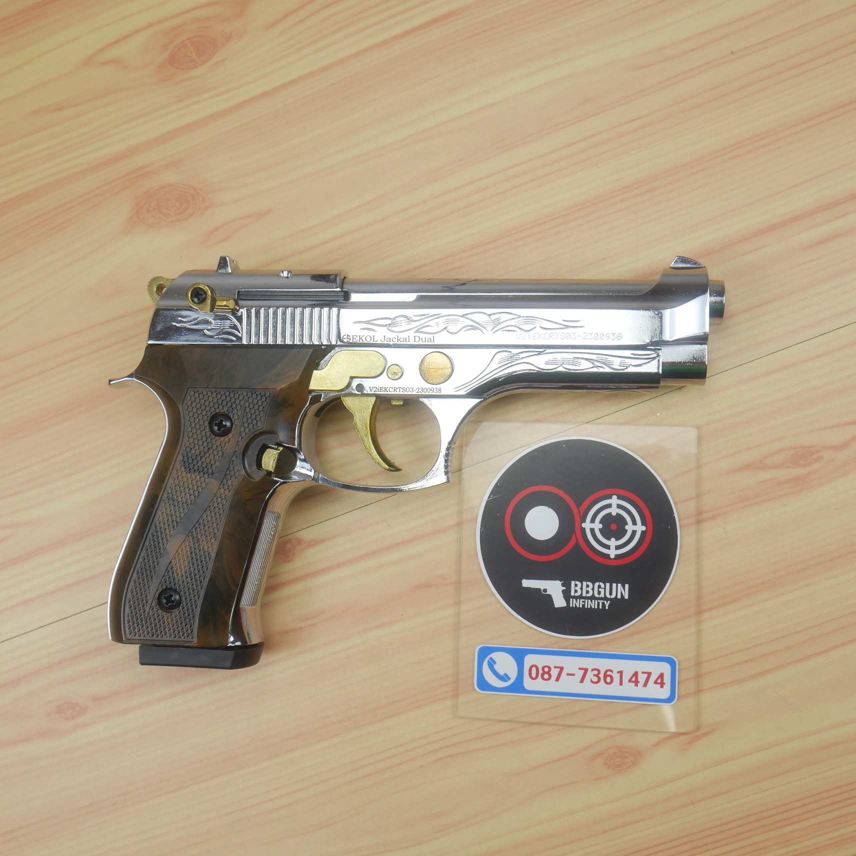 แบลงค์กัน EKOL JACKAL DUAL Full Auto 5 นิ้ว สีเงินเงาทองลาย BLANK GUN