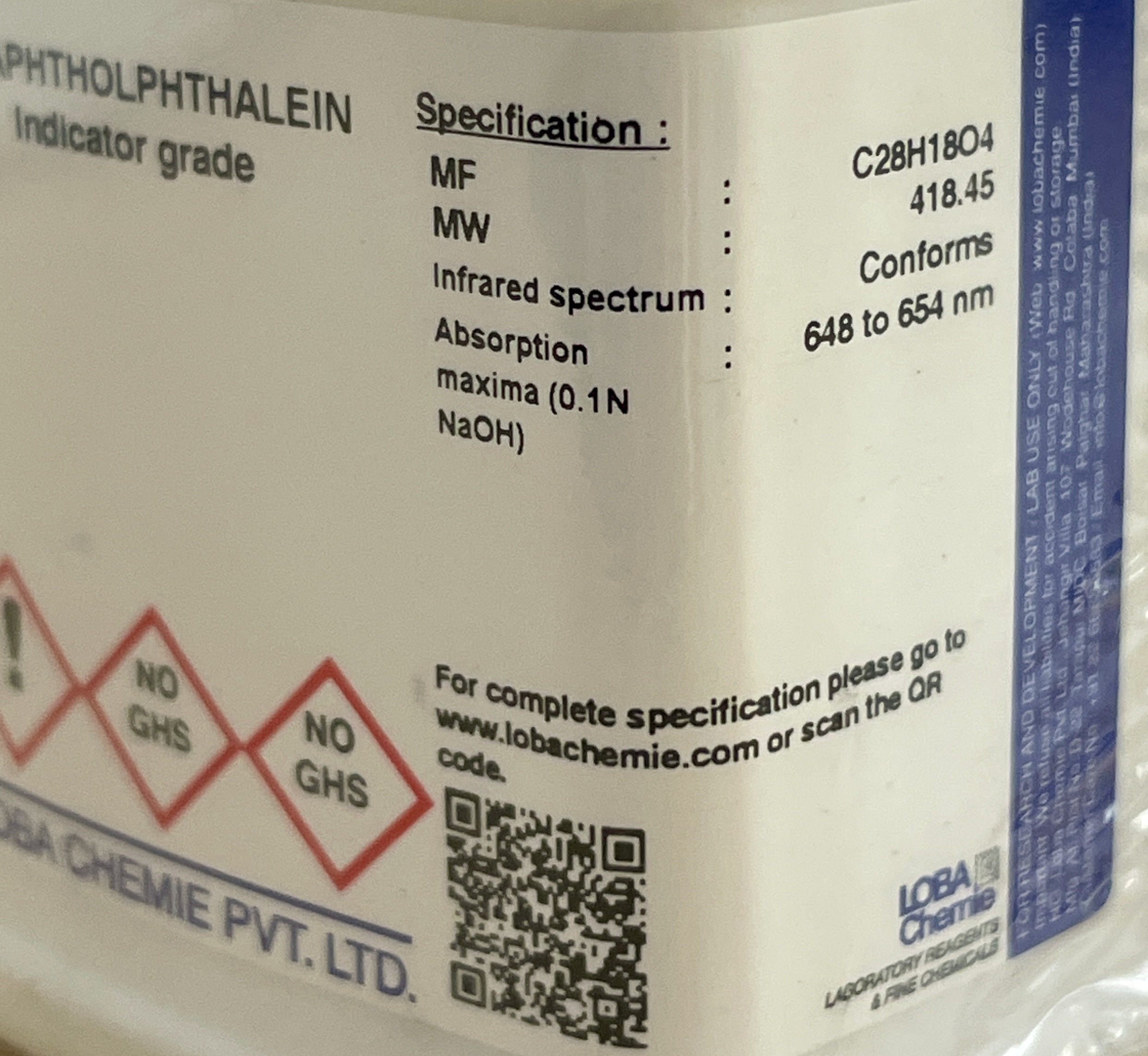 1-Naphtholphthalein, indicator grade ,1 g ,Loba 0477000001