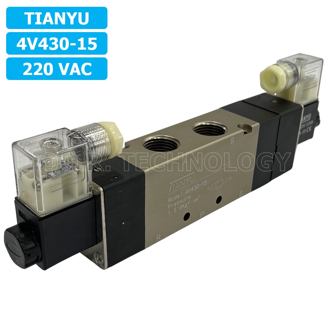 (1ชิ้น) 4V430-15 220VAC โซลินอยด์วาล์ว คอยล์ 2 ข้าง 5/3 Double Coil Solenoid Valve Pneumatic TIANYU