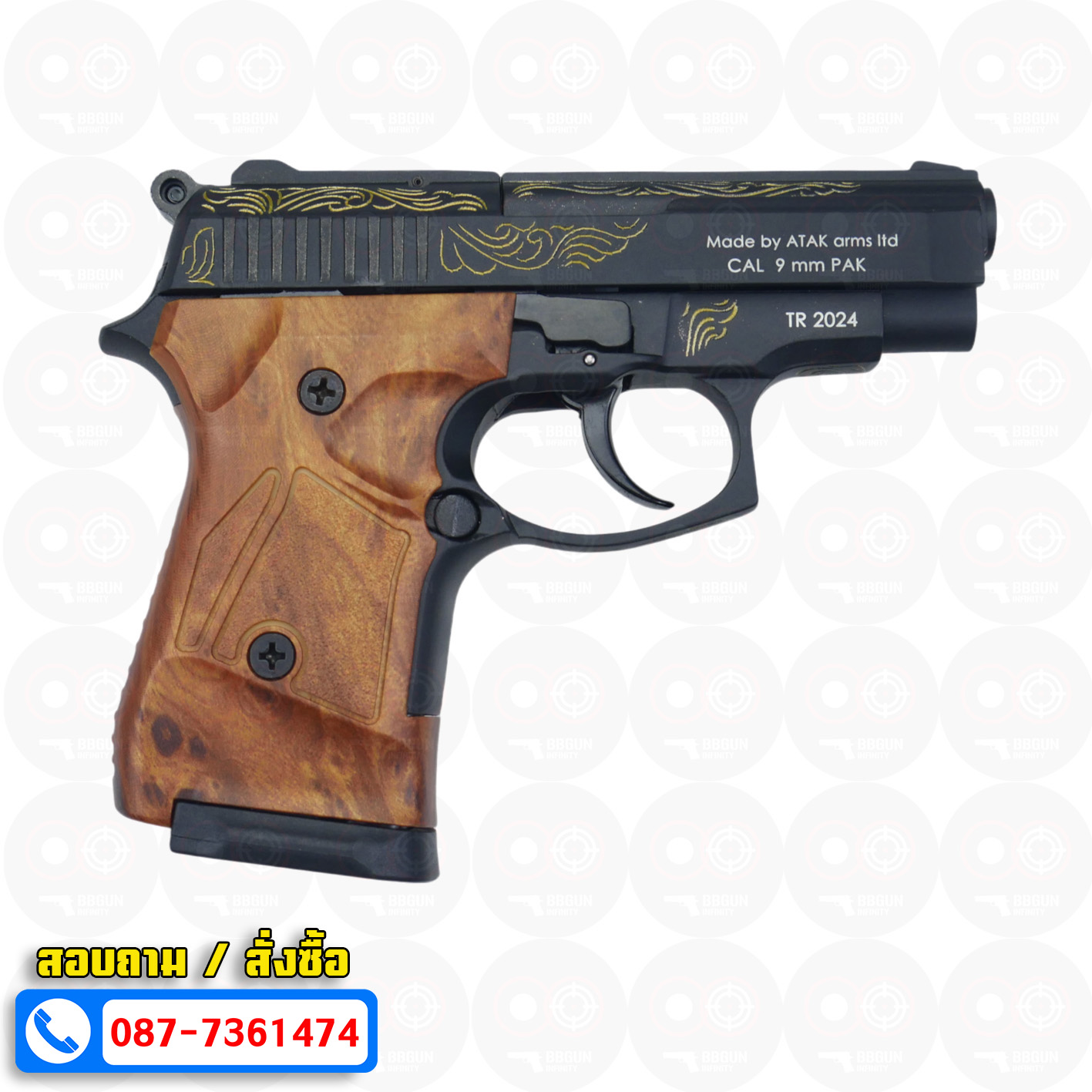 Blank GUN Zoraki mod 914-td auto สีดำลายทอง แบลงค์กัน Semi Auto & Full Auto (แถมกล่องปืน)