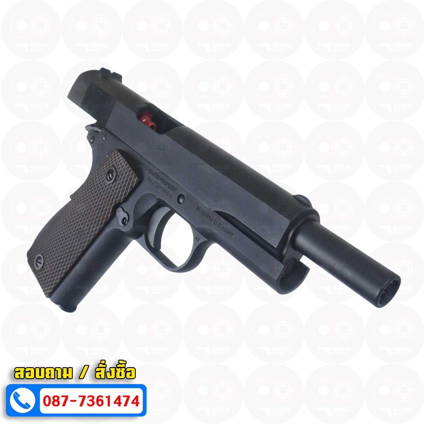 Cybergun / AW Colt M1911A1 Green Gas Version (Black) Full Marking ร่องลึก บีบีกันอัดแก๊ส