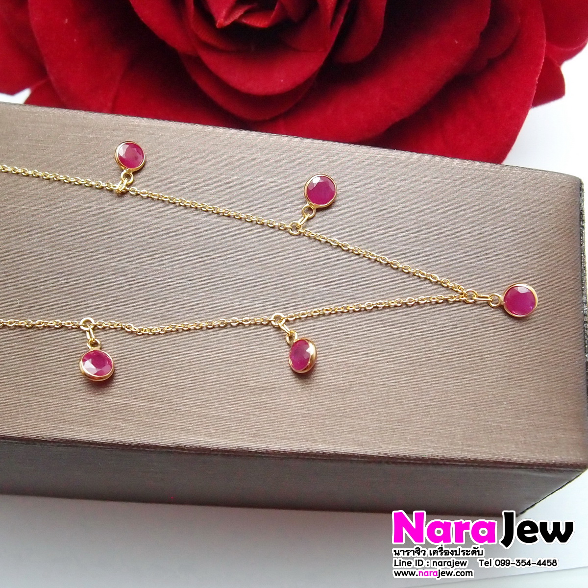 สร้อยคอทับทิมพม่า แบบตุ้งติ้งน่ารักๆ ความยาว 16 ถึง 17 นิ้ว