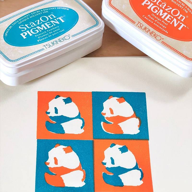 หมึกญี่ปุ่น StazOn Pigment ทึบแสง (หมึกอเนกประสงค์ ผ้า โลหะ พลาสติก ถุงแก้ว ไม้ หนัง กระดาษ) มีแบบตลับและแบบเติม 8 สี