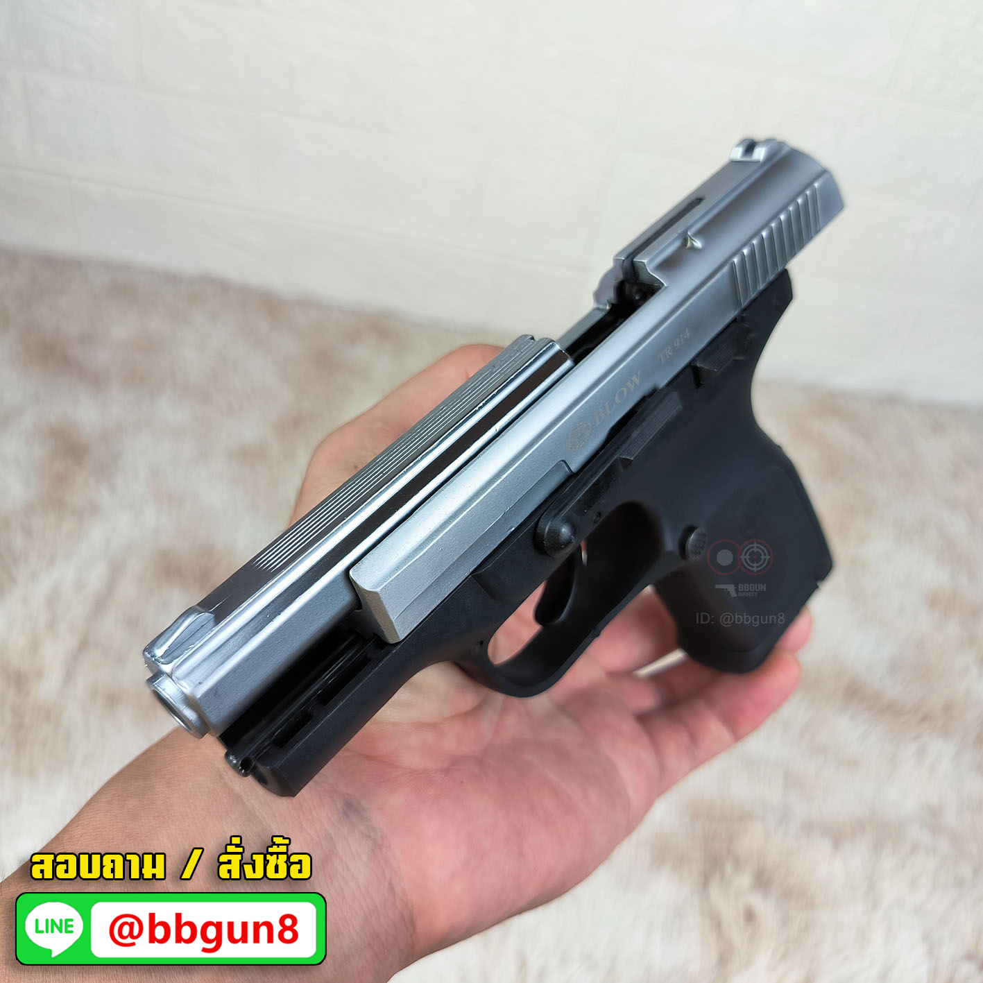 ปืนแบลงค์กัน Blow TR914 Auto blank gun สี เงินด้าน (แถมกล่องใส่ปืน)