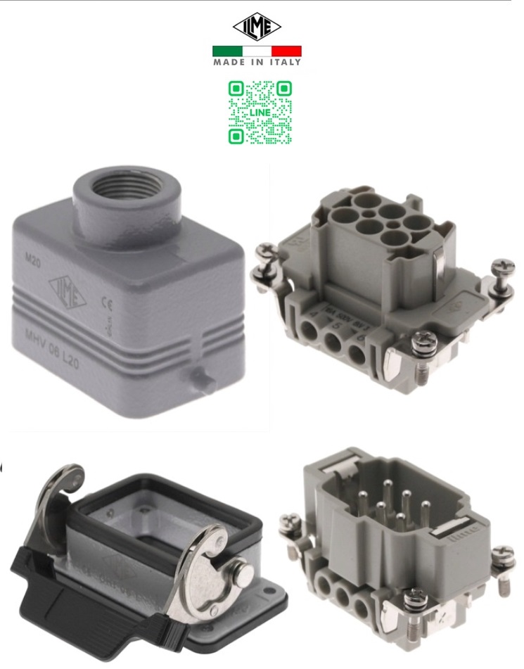 ILME MNLS-06IV20 Kit, 6 Pole Inserts, Screw Termination, Single Lever Base, Top Entry M20 Hood