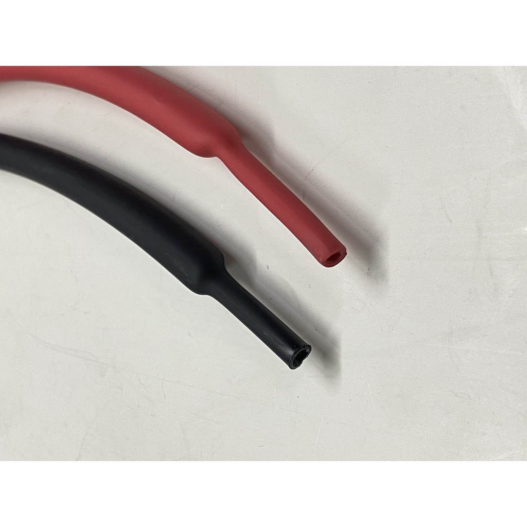 ท่อหดกาว สีดำและสีแดง ขนาด 6.4 mm เส้นละ 50 ซม หดได้ถึง 1 ใน 3