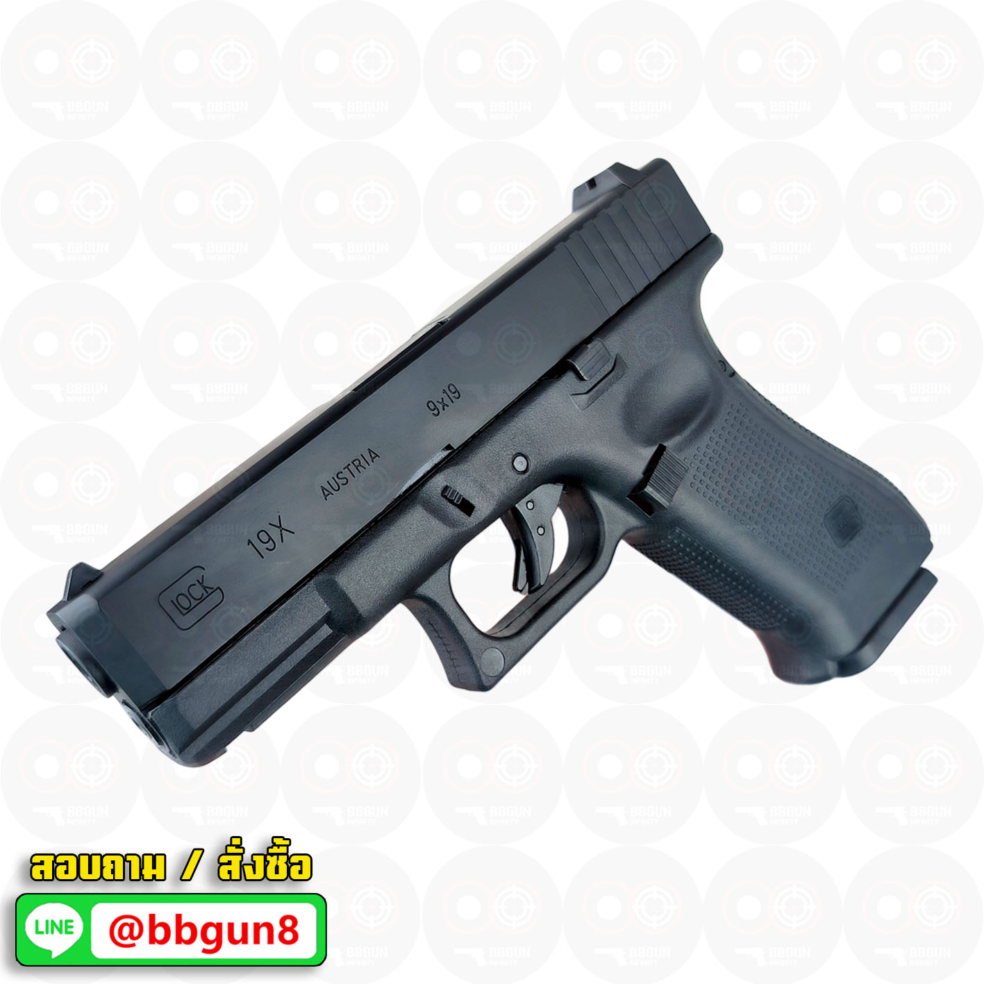 บีบีกันอัดแก๊ส E&C 1302 BK Glock 19X สีดำ BB GUN