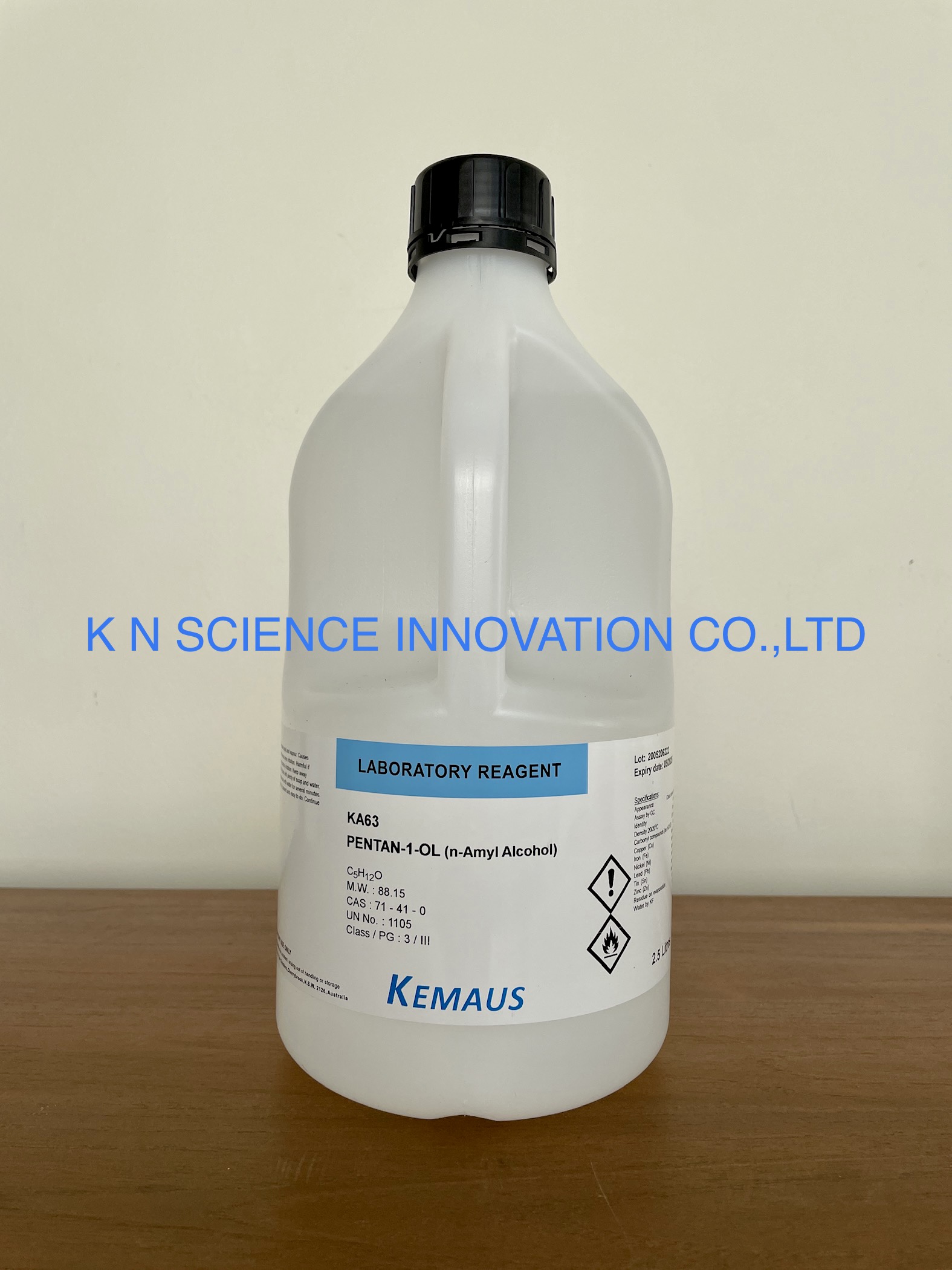 N-AMYL ALCOHOL (Pentan-1-OL) ขวดพลาสติกมีหูจับ Lab KemAus 2.5 LT KA63-2