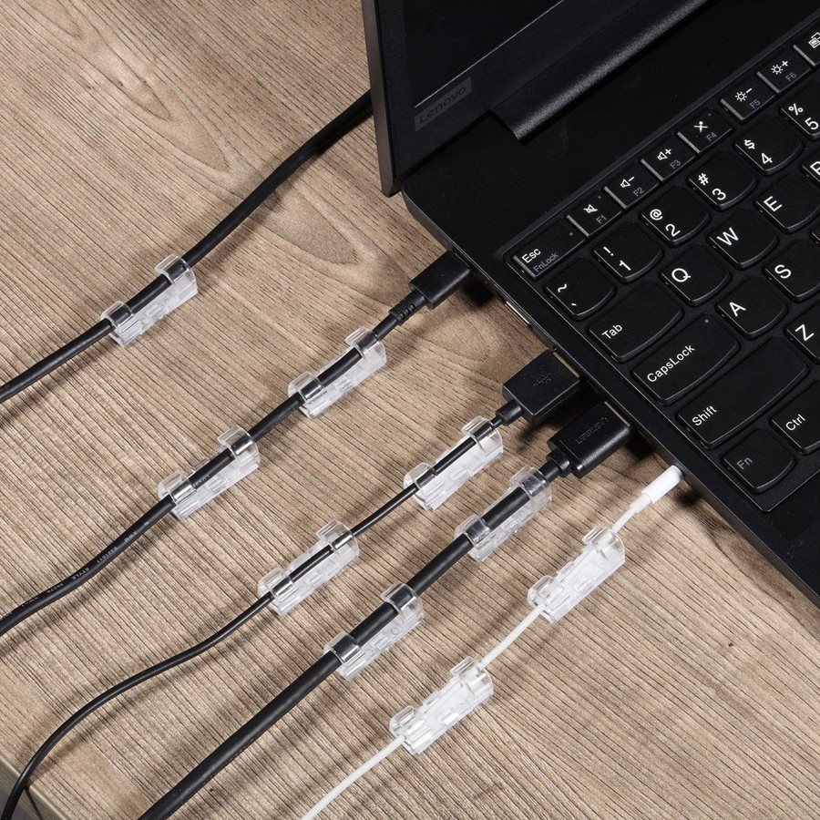 [10ชิ้น/ชุด] ที่เก็บสายไฟสีใส ไม่ต้องเจาะ คลิปหนีบสายเคเบิล แบบมีกาวในตัว /แคลมป์จัดการสายเคเบิล USB