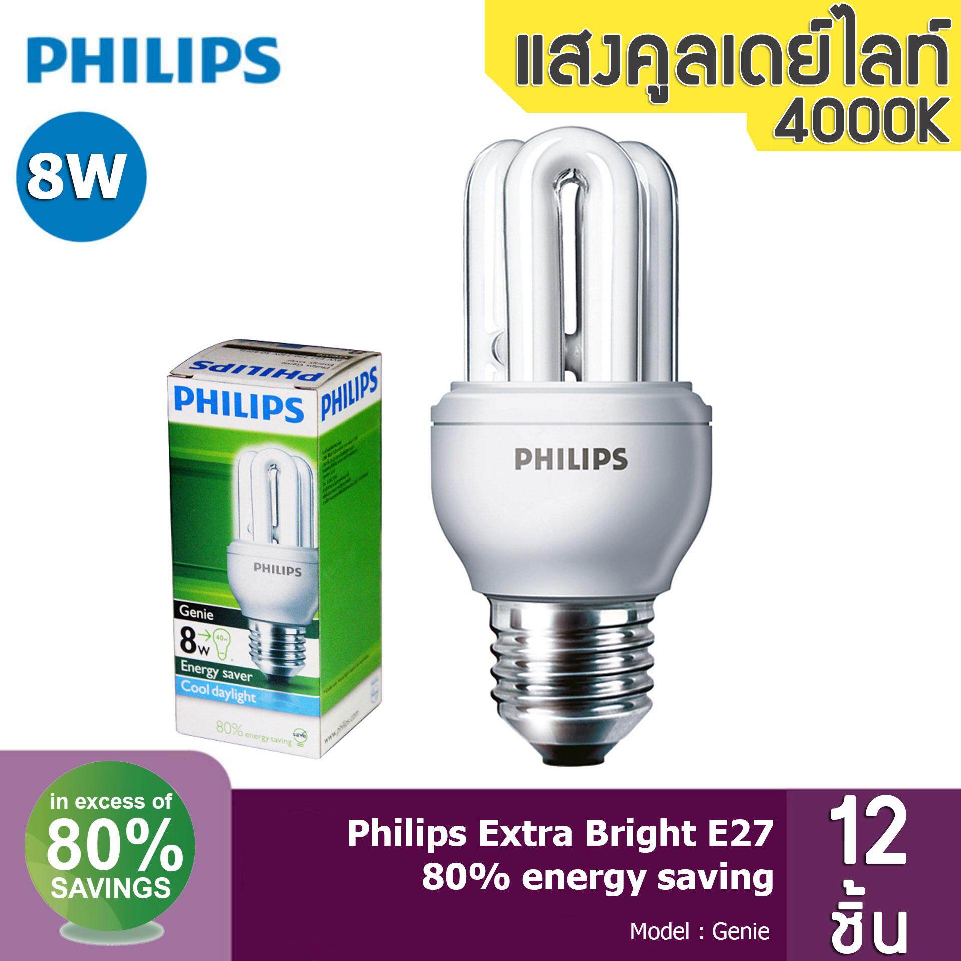 Philips Genie หลอดประหยัดไฟ ฟิลิปส์ จีนี่ ขนาด 8W เกลียว E27