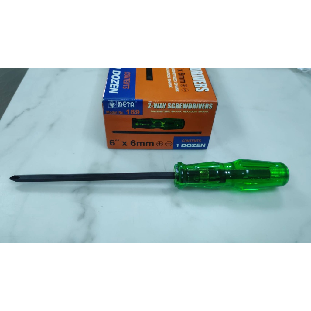 ไขควงสลับ ตอกได้ ชุบดำ META ขนาด 4" กับ 6'' ไขควงแฉกและแบน(ราคารวมแวท กล่องละ 12 อัน)