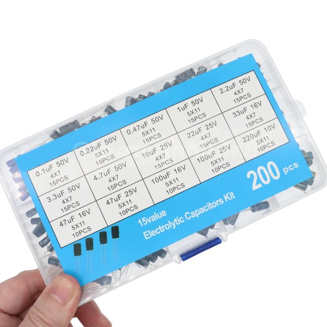 C200/C500 Capacitor Box ชุด ตัวเก็บประจุ 200ชิ้น 15ค่า / 500ชิ้น 24ค่า 200pcs/500pcs Capacitor kit 0.1uF-1000uF 16V-50V คาปาซิเตอร์ ชุดตัวเก็บประจุ หลายค่า