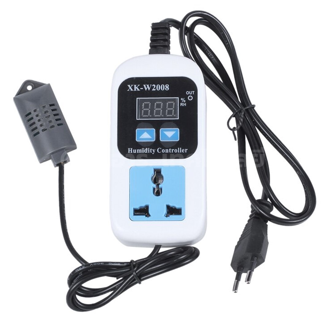 XK-W2008 220VAC 10A เครื่องควบคุมความชื้น Digital Humidity Controller Socket Plug (0-99%RH) ปลั๊กควบคุมความชื้น พร้อมเซนเซอร์ความชื้น