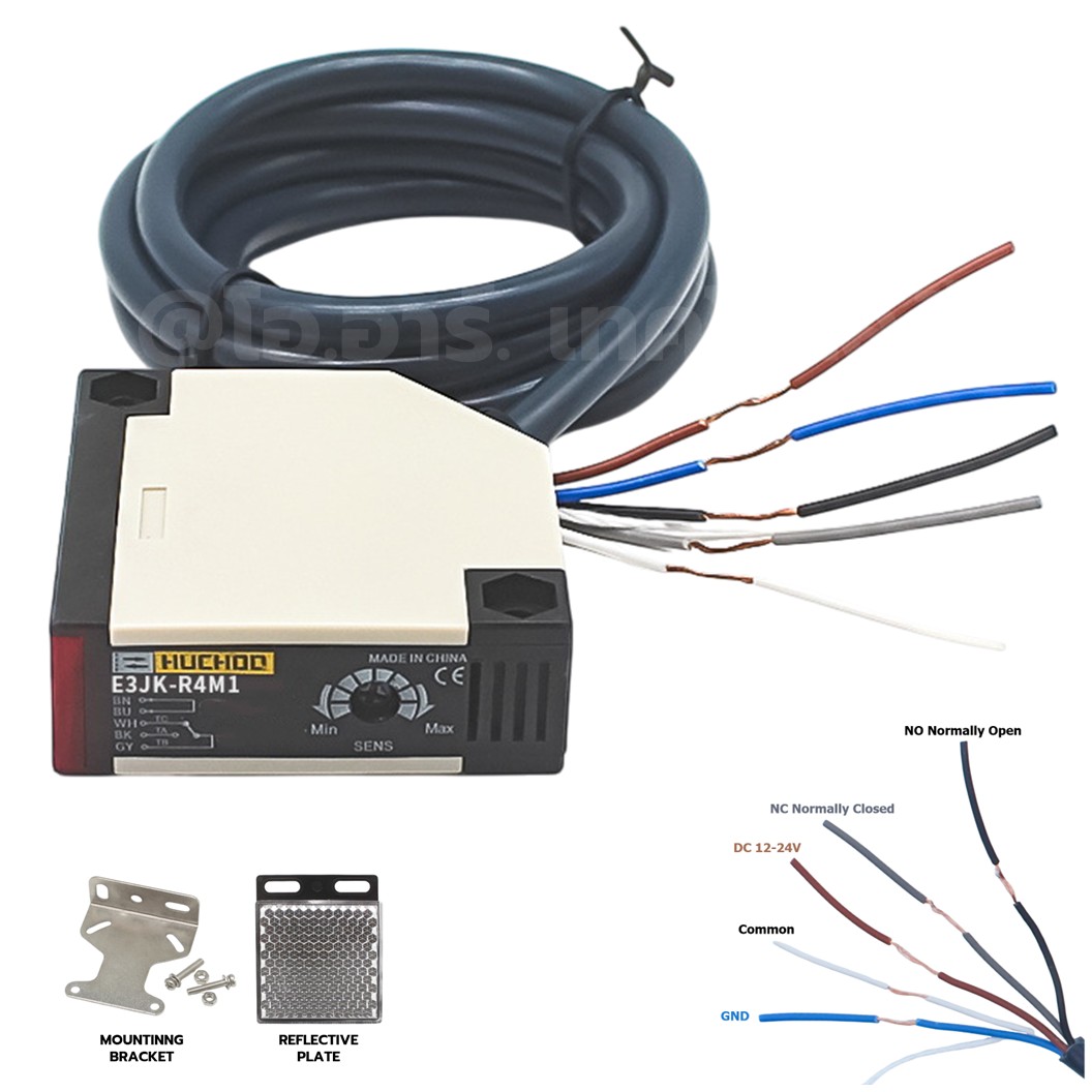 E3JK-R4M1 โฟโต้เซนเซอร์สวิทช์ 12-24VDC ระยะตรวจจับ 4 เมตร Photoelectric switch Mirror Reflection Sensor โฟโต้สวิทช์ โฟโต้เซนเซอร์ DC 12-24V