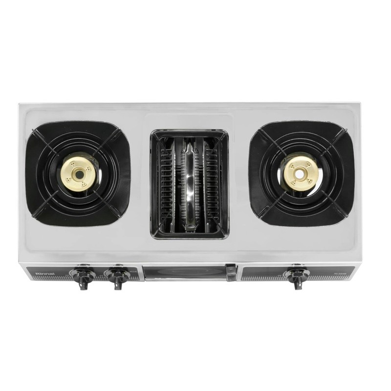 RINNAI เตาแก๊สตั้งโต๊ะ 2 หัวเตา พร้อมเตาย่าง รุ่น RI-524E ตัวใหม่มาแทนรุ่น RI-514E พร้อมหัวปรับตั้งเวลา เซฟตี้ มีเกจวัด