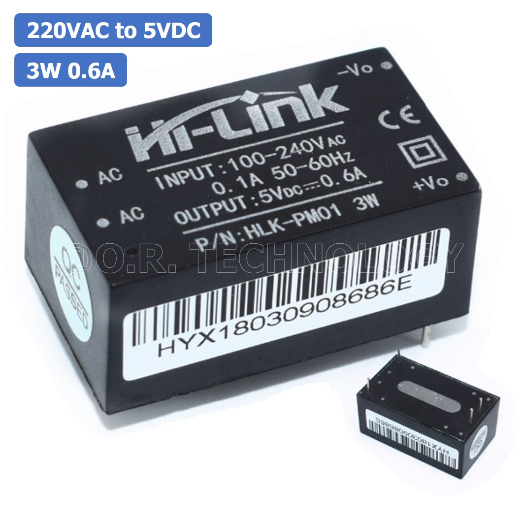 (1ชิ้น) NA529 โมดูลแปลงไฟ สวิตช์ชิ่งไฟฟ้า 220VAC เป็น 5VDC 0.6A 3W HLK-PM01 AC-DC Hi-Link Switching Power Supply Module 220VAC to 5VDC 0.6A 3W