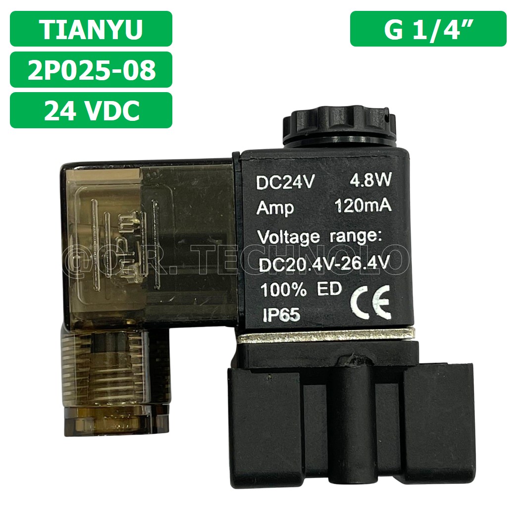 (1ชิ้น) 2P025-08 24VDC โซลินอยด์วาล์ว พลาสติก 2/2 Way Single Coil Solenoid Valve Pneumatic TIANYU โซลินอยด์ลม วาล์วลม