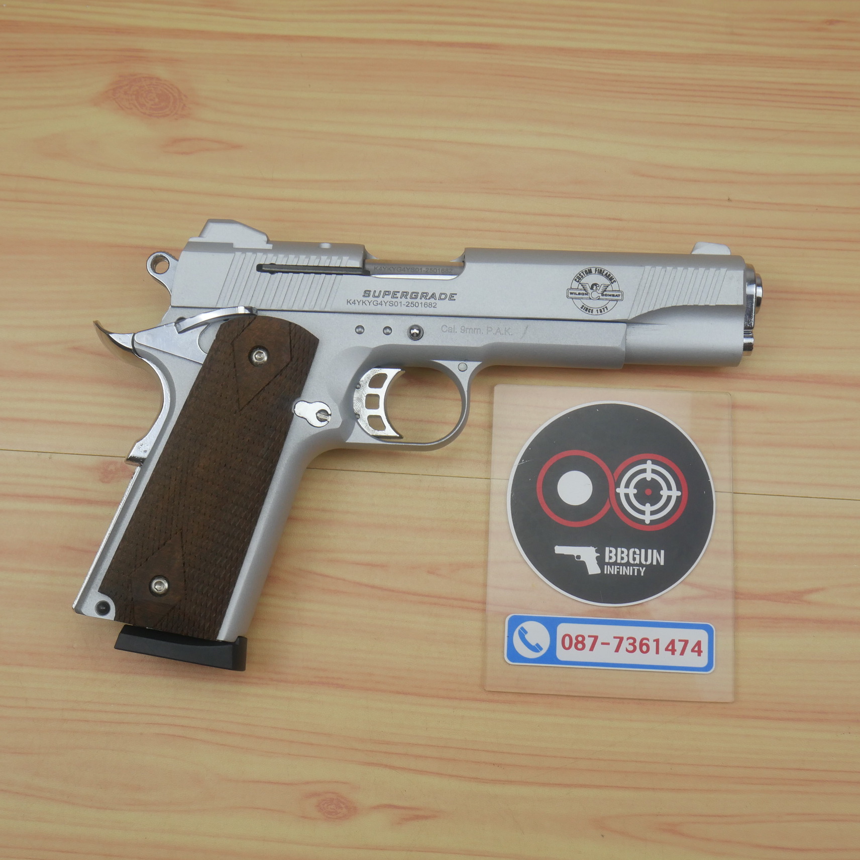 Blank Gun KUZEY M1911 WILSON COMBAT เงินด้าน 5 นิ้ว แบลงค์กัน ด้ามไม้