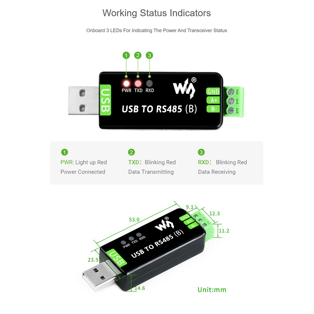 ZE005(B) WAVESHARE ตัวแปลงสัญญาณ USB TO RS485 CH343G Bidirectional Converter, Industrial Grade