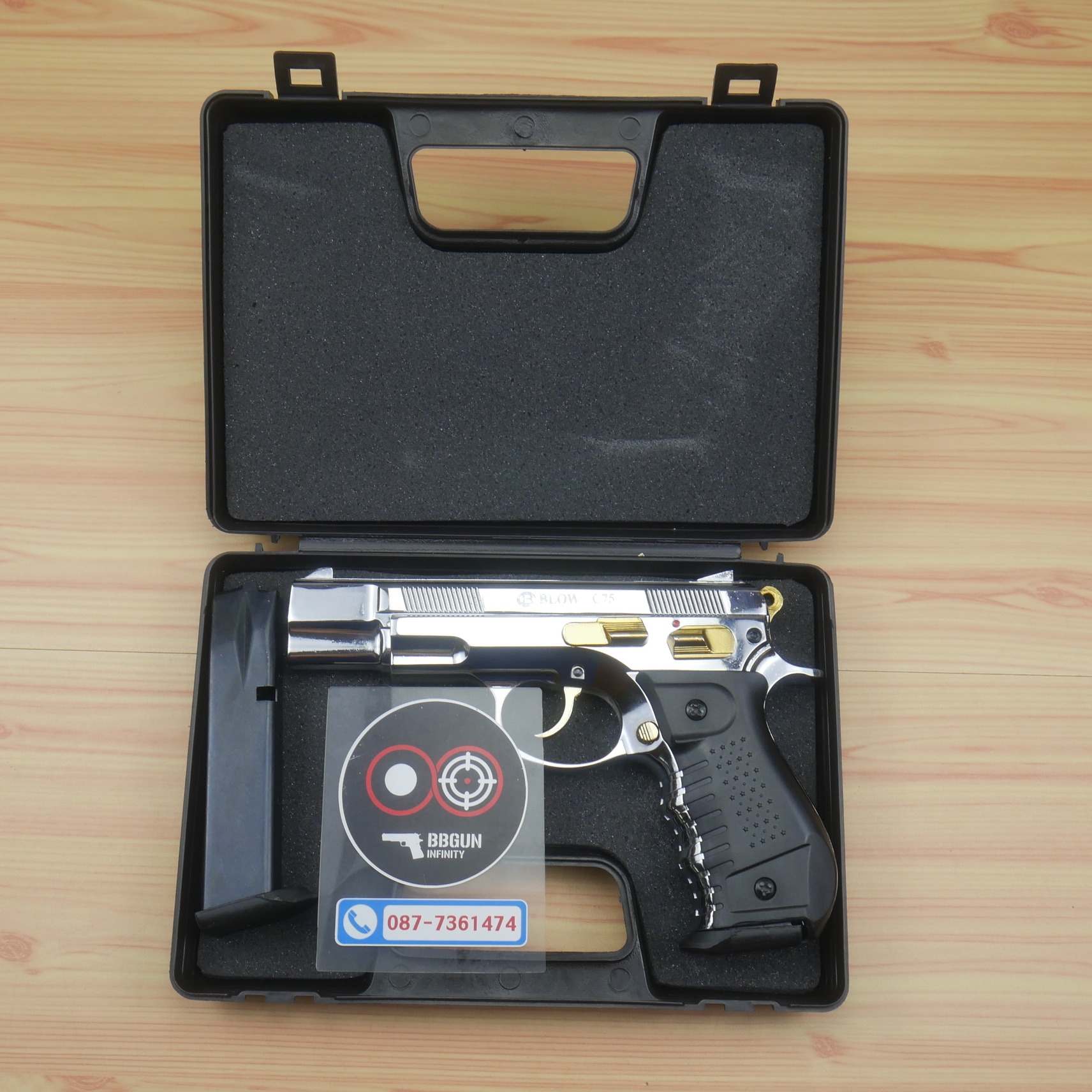 แบลงค์กัน BLOW CZ75 เงินเงาทอง SHINY CHROME GOLDEN PARTS Blank Gun ( 2 แม็กกาซีน + กล่องปืน )