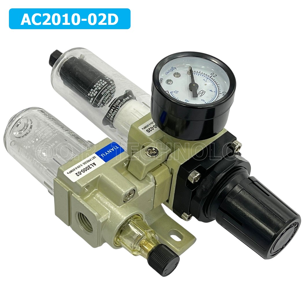 (1ชิ้น) AC2010-02D ชุดกรองลมแบบ 2 ตอน Auto Drain FRL 2 Unit Air Filter, Regulator & Lubricator TIANYU AC (AW+AL) แบบระบายน้ำอัตโนมัติ