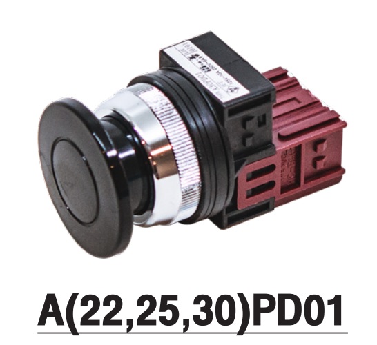 MARUYASU A30PD01Y, A30PD01G, A30PD01B, A30PD01R, สวิทช์กดหัวเห็ด 40มม. มีขอบ 30 มม. 1NC
