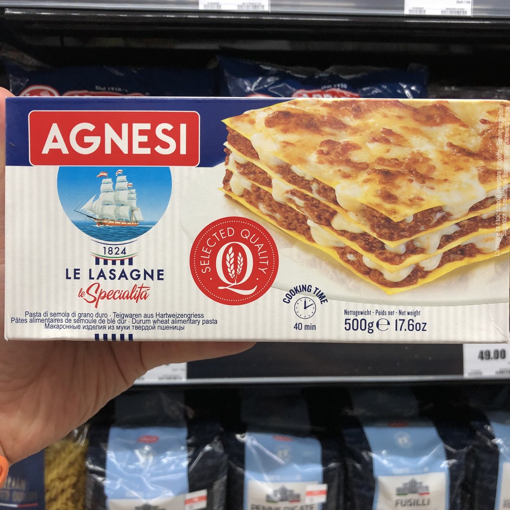 แอคเนซี ลาซานญ่า พาสต้าแบบแผ่น 500 กรัม Agnesi Lasagne 500 g. 8001200107621