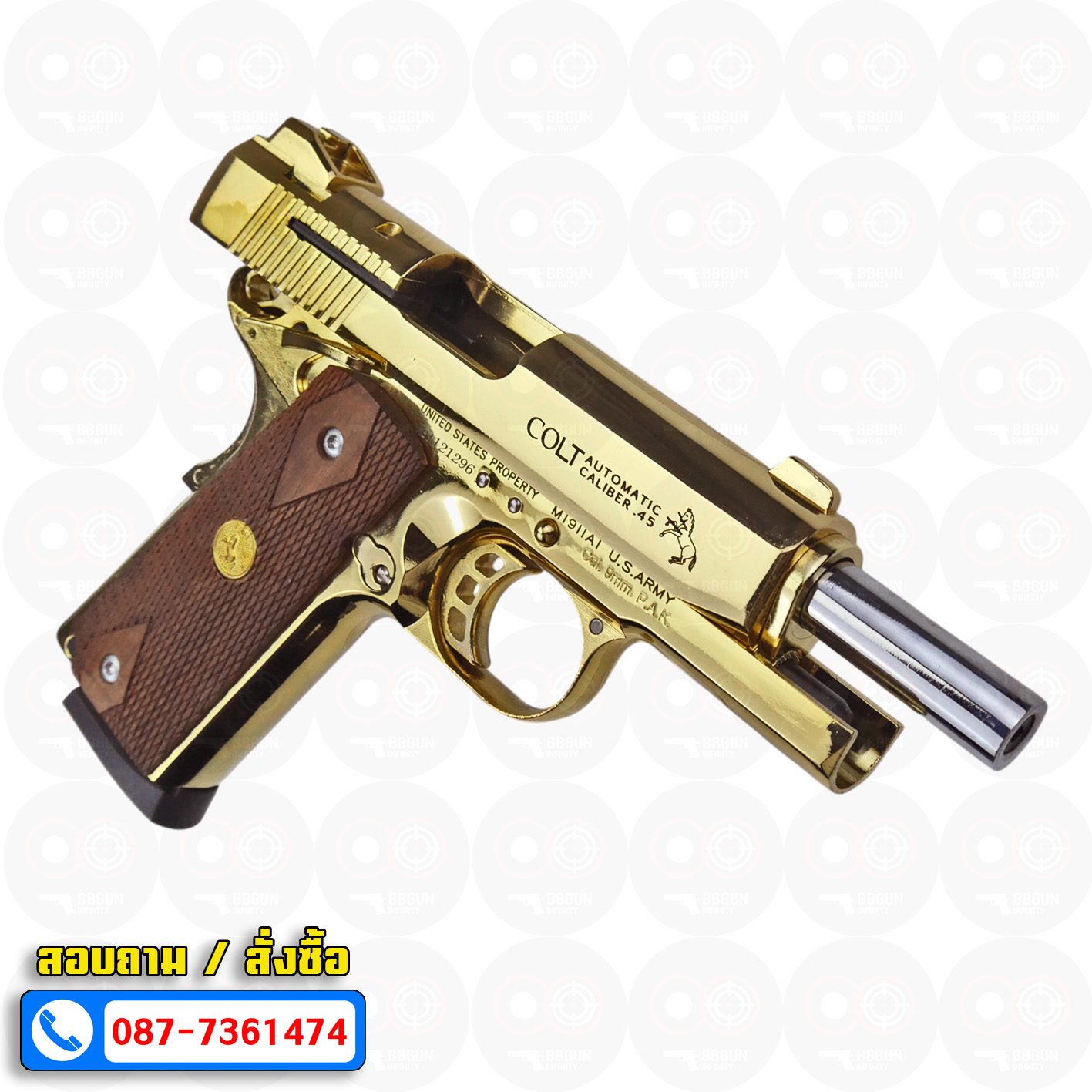 Blank Gun KUZEY M1911 COLT MK IV SERIES 80 ลำกล้อง 4 นิ้ว สีทอง แบลงค์กัน ด้ามไม้