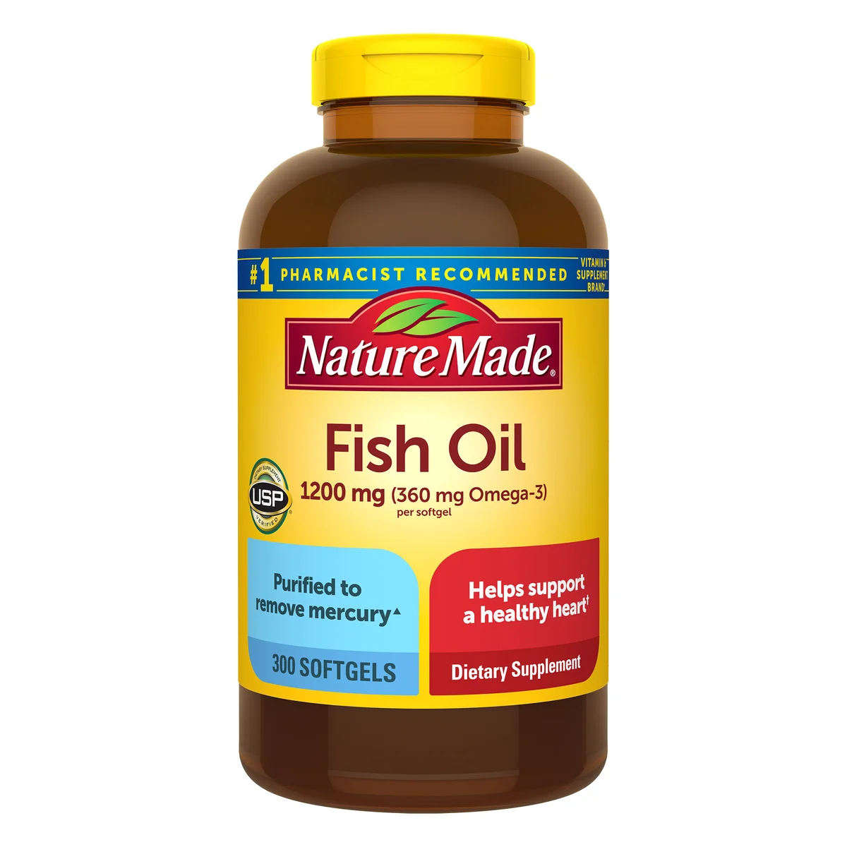 ขวดใหญ่ 300 เม็ด Nature made Fish Oil 1200 mg (360 mg. Omega-3) น้ำมันปลา โอเมก้า 3 Omega 3 EPA DHA จากอเมริกาค่ะ