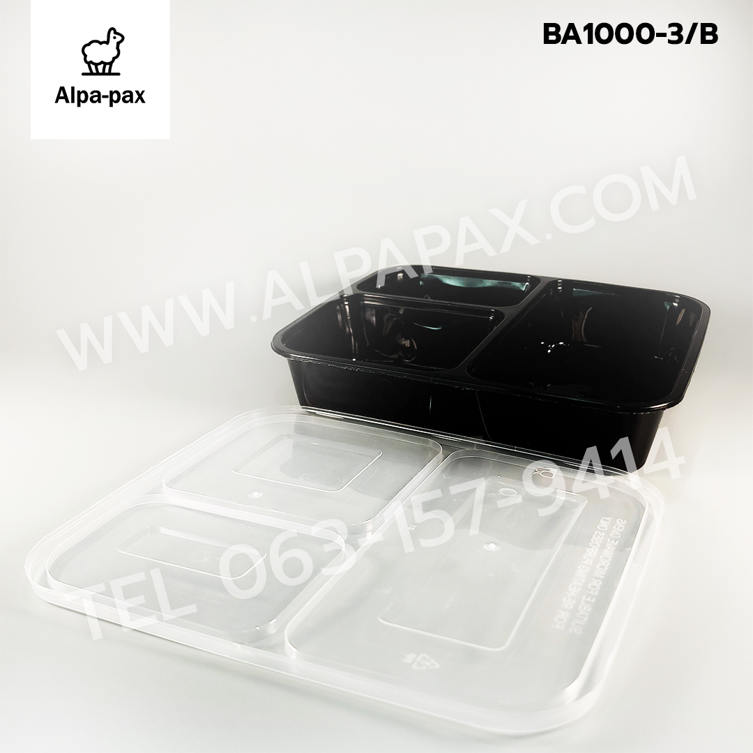 กล่องอาหารพลาสติก+ฝา 3 ช่อง 900ml.ฝาล๊อค (ลัง 150ใบ) กล่องไมโครเวฟ กล่องข้าว กล่องอาหาร กล่องใส่อาหาร
