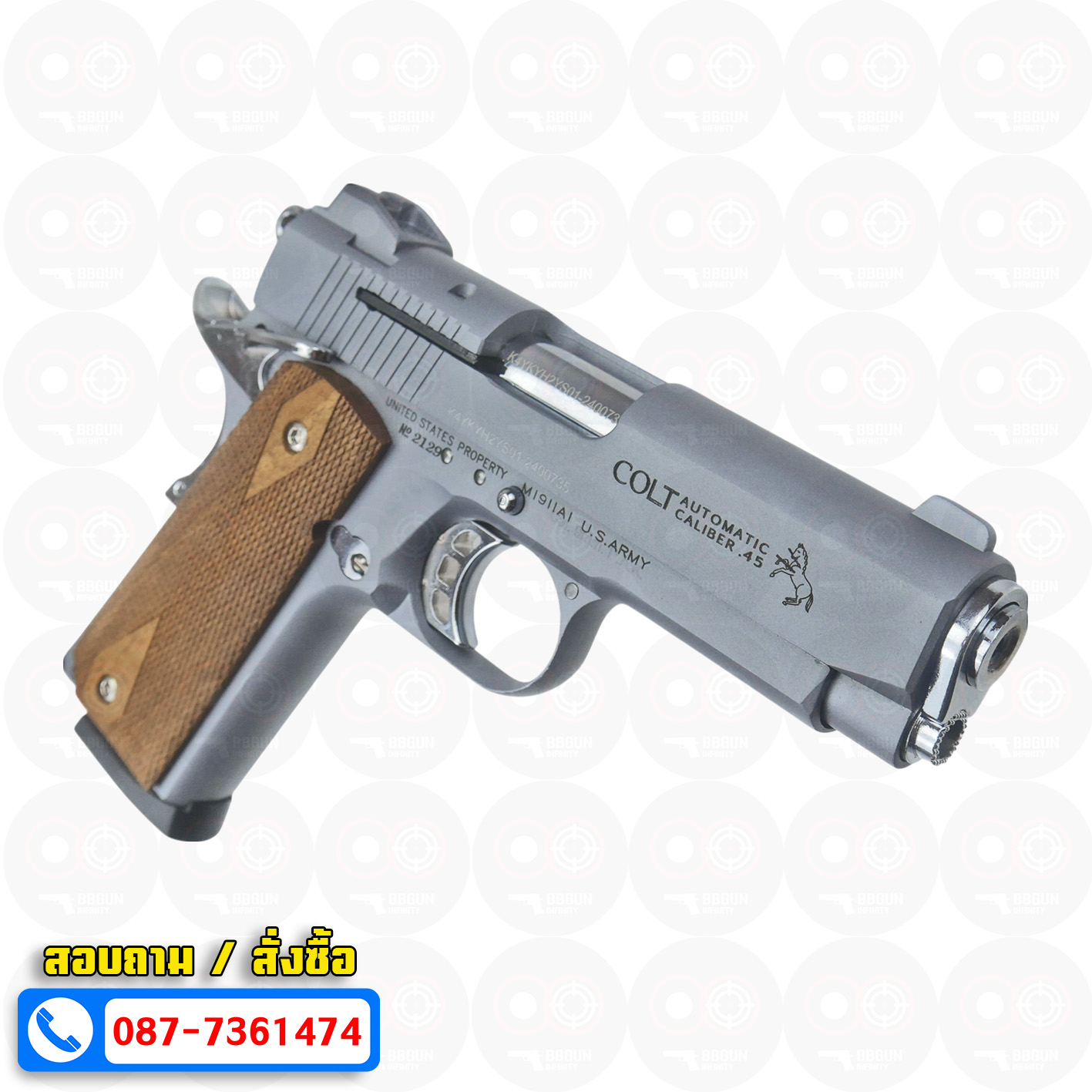 แบลงค์กัน KUZEY M1911 COLT'S DEFENDER SERIES 90 สีสโมค 4 นิ้ว ด้ามไม้ Blank Gun