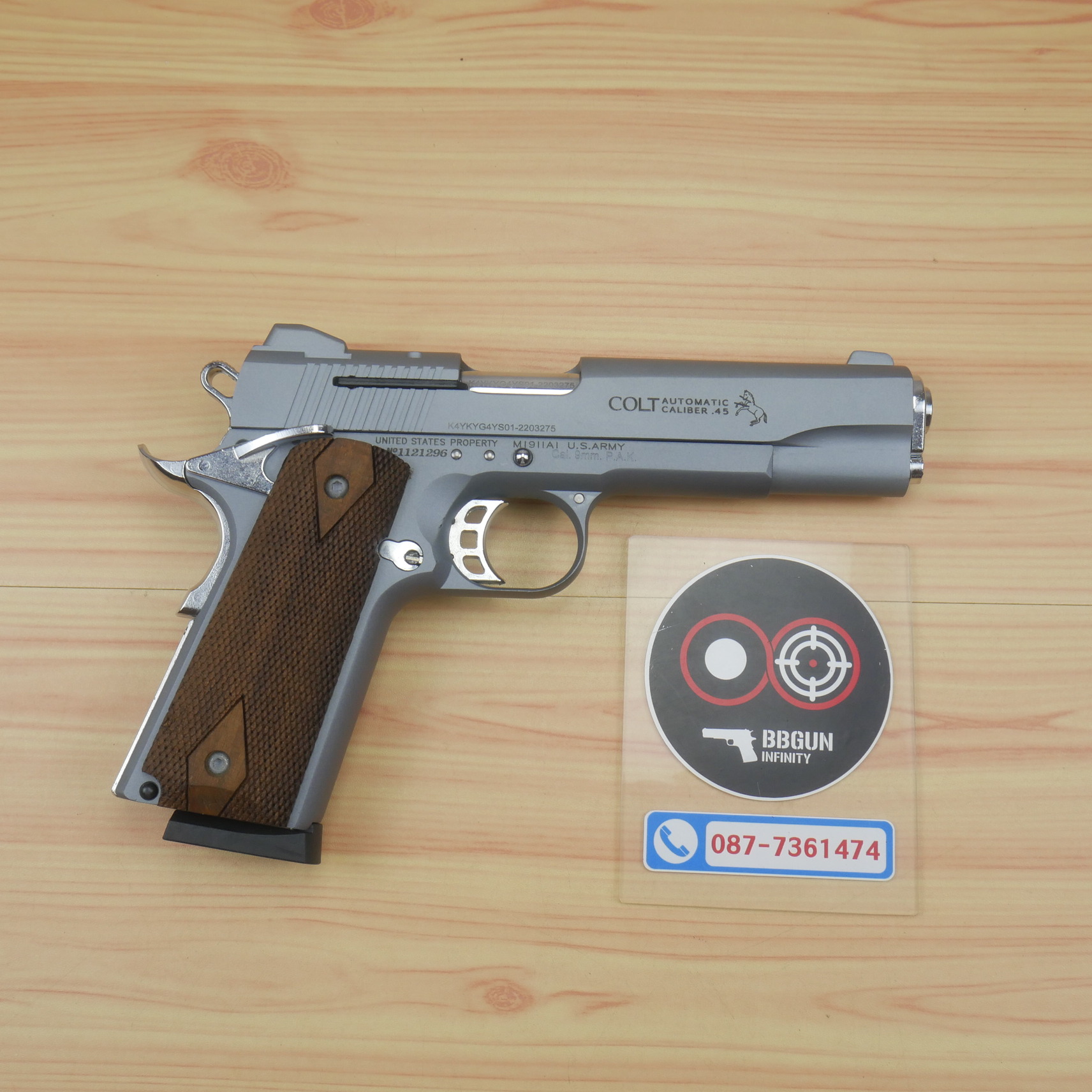 แบลงค์กัน KUZEY M1911 COLT'S MK IV SERIES'70 สีสโม๊ค 5 นิ้ว blank gun (smoke) ด้ามไม้