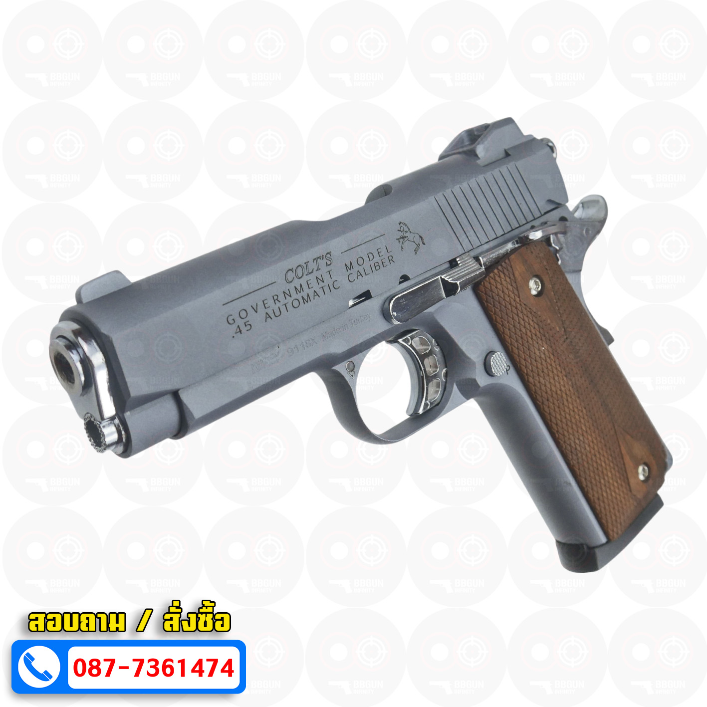 แบลงค์กัน KUZEY M1911 COLT GOVERMENT 100 Year สีสโมค 4 นิ้ว ด้ามไม้ blank gun