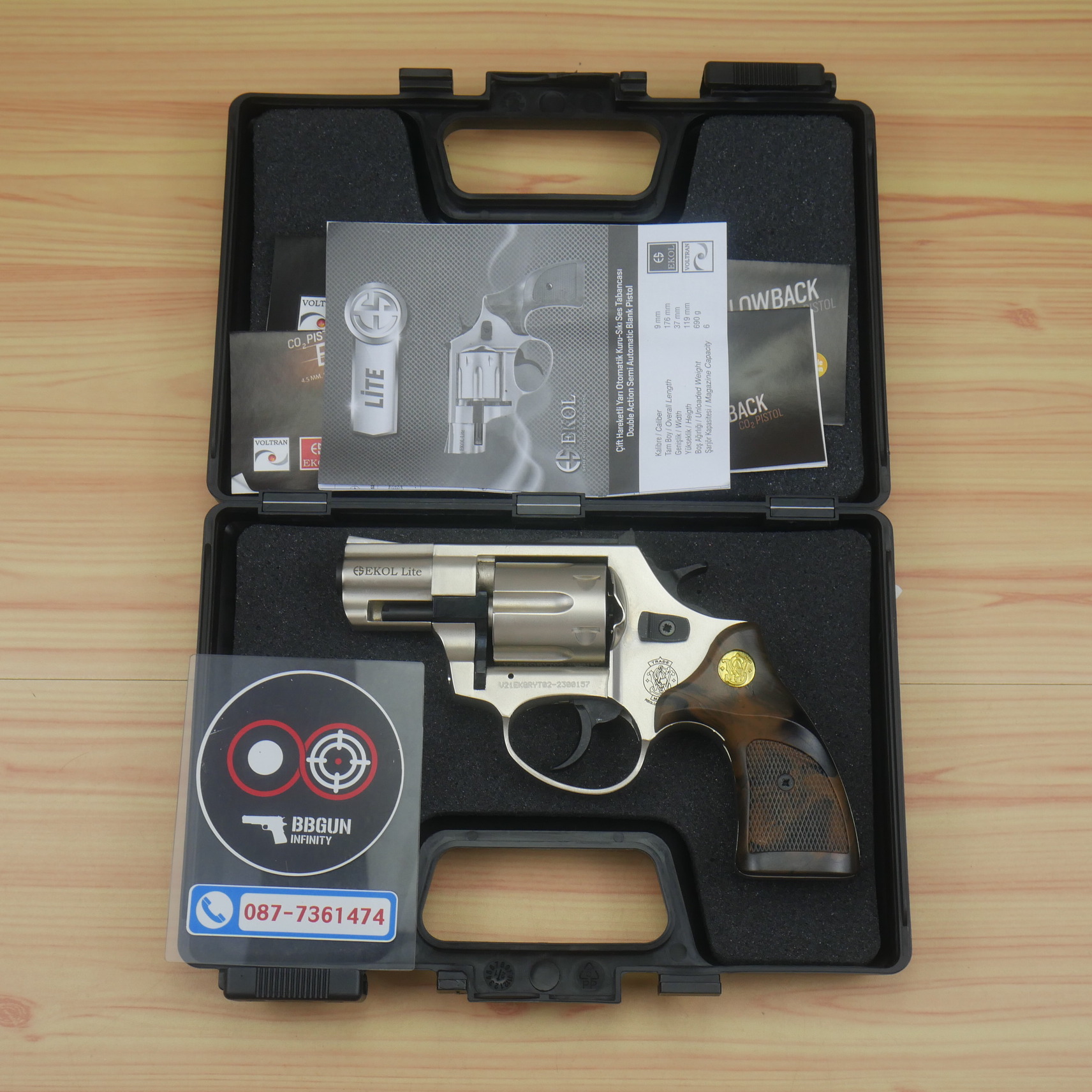 Ekol Lite แบลงค์กัน ลูกโม่ 2 นิ้ว สีซาติน (Satin) Smith & Wesson blank gun Revolver 2 inch กระดุมทอง