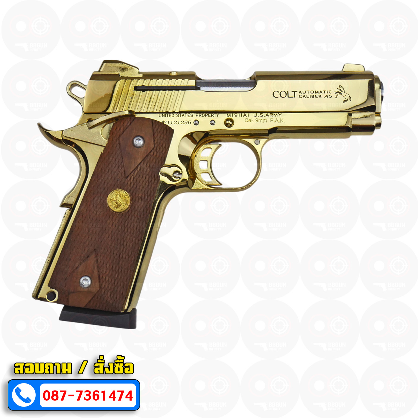 Blank Gun KUZEY M1911 COLT MK IV SERIES 80 ลำกล้อง 4 นิ้ว สีทอง แบลงค์กัน ด้ามไม้