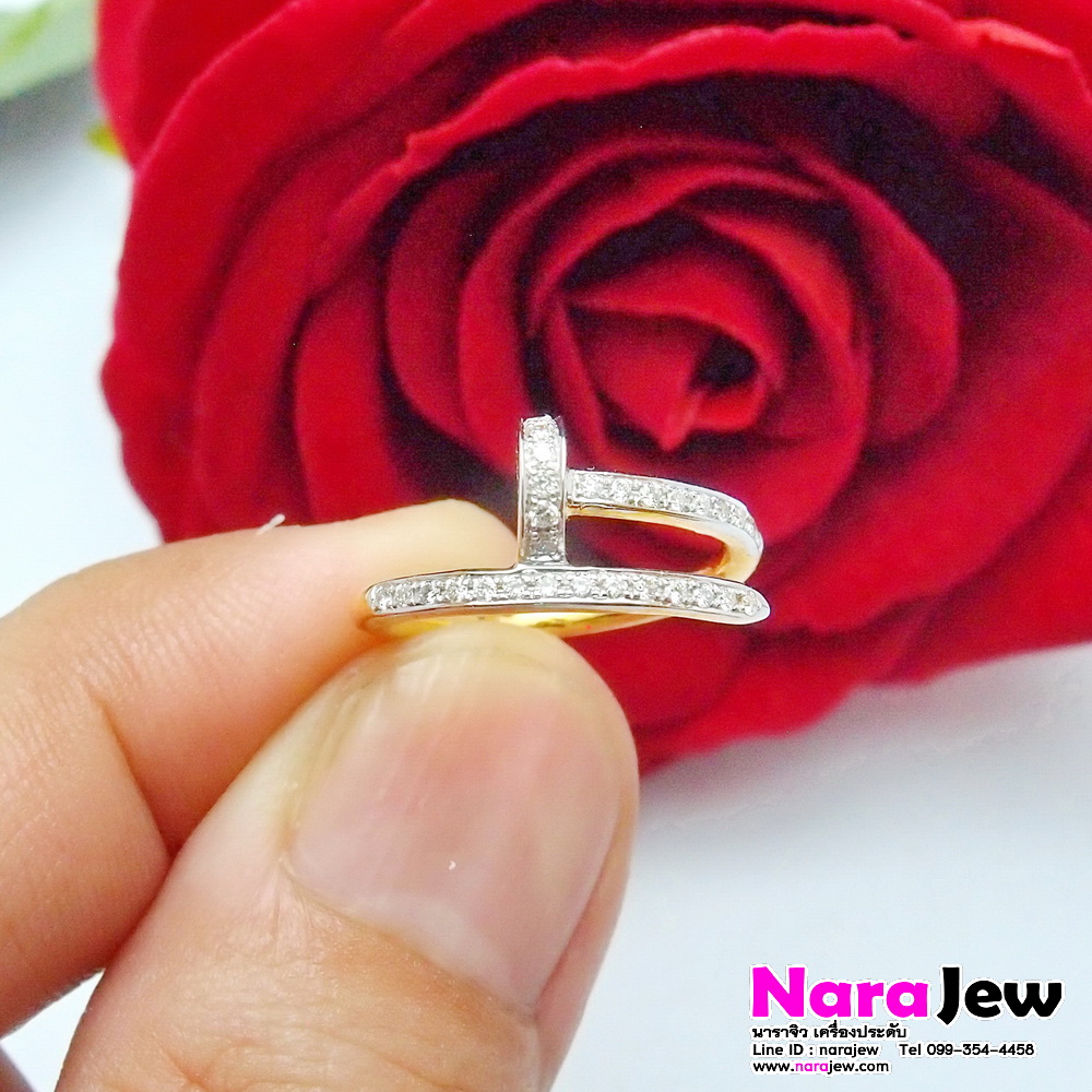 แหวนเพชร ตะปู ประดับเพชรแท้ 0.27 ct น้ำขาว 97 ทองคำแท้ 9K