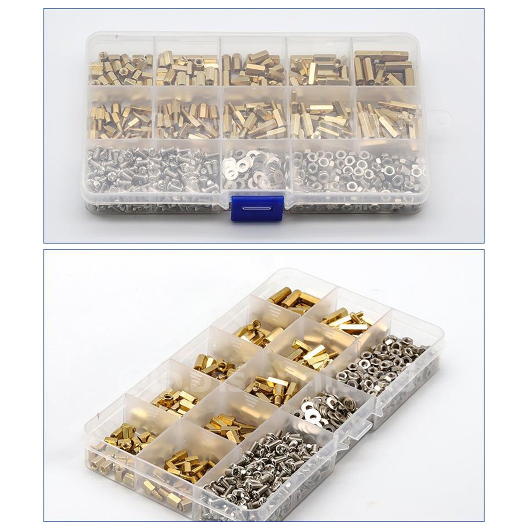 M3-910-Brass ชุดเสาทองเหลือง นอต สกรู M3 910ชิ้น 910Pcs M3 Hex Brass Standoff + Nut + Screw kit เสายึดแผ่นปริ้น เสารองบอร์ด ขารองบอร์ด เสารองแผ่น PCB